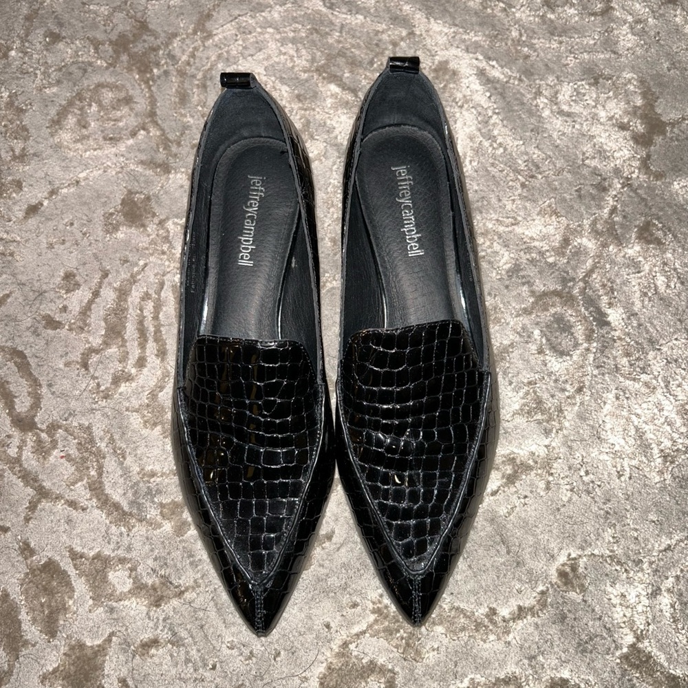 Jeffrey Campbell Women's Viona Loafer Heel Black Leather Crocodile
